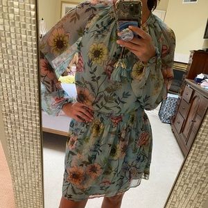 Turquoise floral chiffon blouson dress